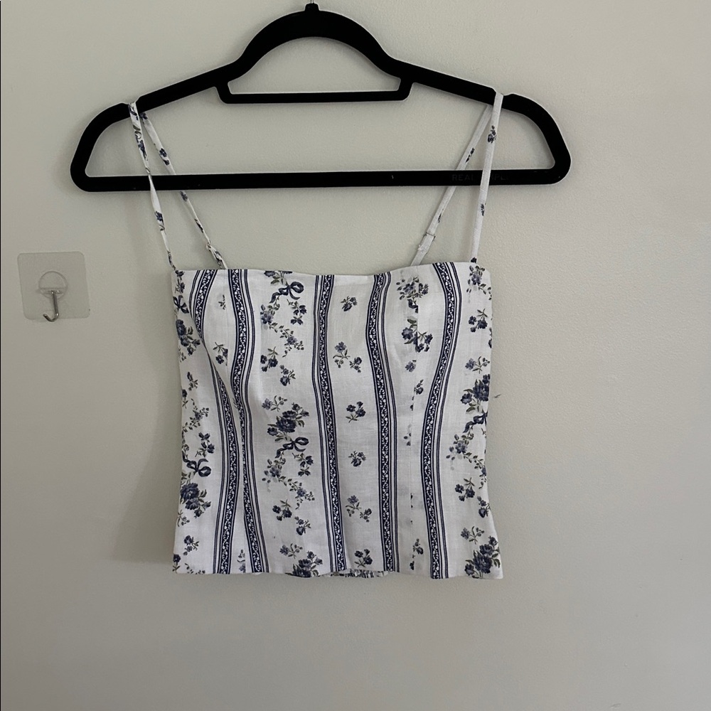 Reformation Blue and White Patterned overland tank